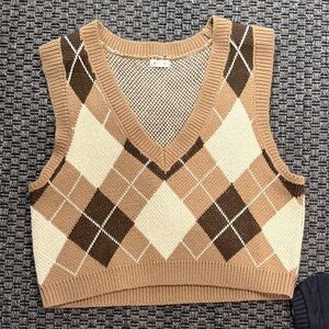 Garage Tan and Brown Argyle Vest